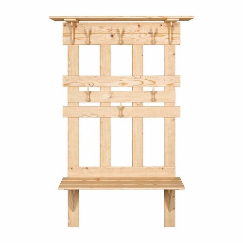 Вешалка настенная с полкой и скамейкой Банные штучки 6 крючков сосна 173 х 110 х 32 см 8169₽