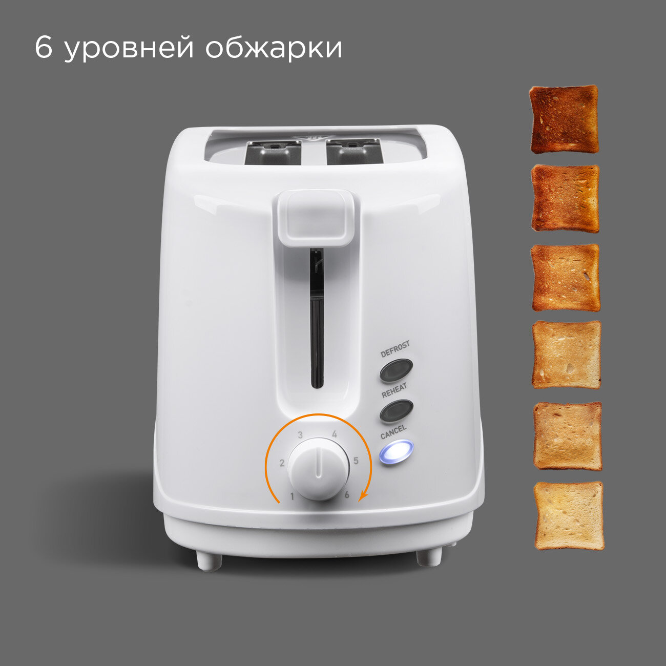 Тостер для хлеба REDMOND RT-437 (белый), 6 уровней обжарки, поддон для крошек — фото 1