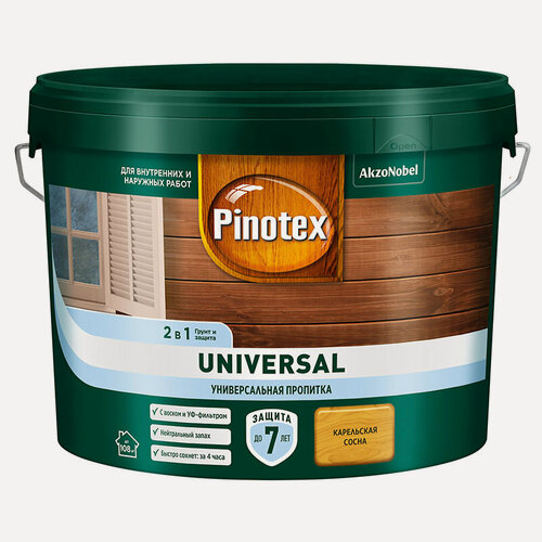 Изображение товара Пропитка PINOTEX UNIVERSAL 2 в 1 для защиты древесины, на водной основе, карельская сосна 9л