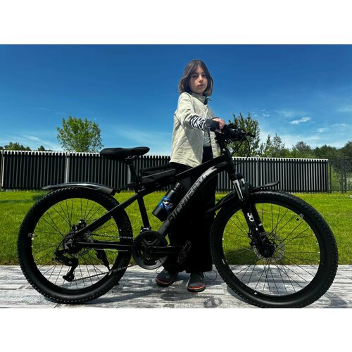 Велосипед RICHIESTO 24 Алюминиевая рама 14 Горный Для детей и подростков Для девочек Спортивный черный модель 2024 24500₽