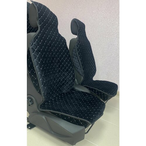 Чехлы/Накидки на сиденья С боковинами и подголовниками из стёганного велюра Черный с Серыми нитками