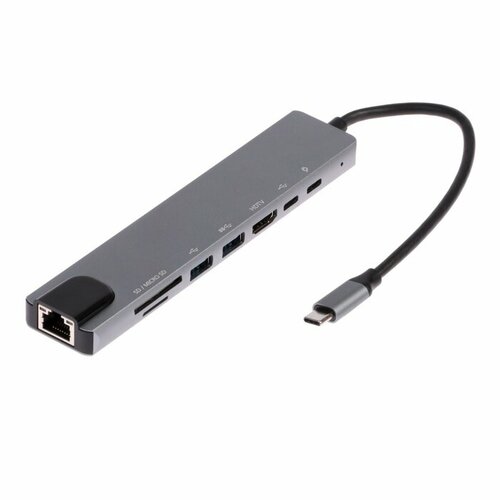 Type-C-разветвитель HUB 2USB порт Ethernet HDMI2Type-C SD microSD 10см серебристый 179600₽