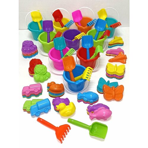 Набор для группы -10 ведерок 9см лопатки грабли 16см формочки 6шт 2000₽