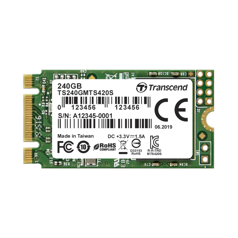 Твердотельный накопитель/ Transcend SSD 420S, 240GB, M.2(22x42mm), SATA3, 3D TLC, R/W 500/430MB/s, IOPs 40 00