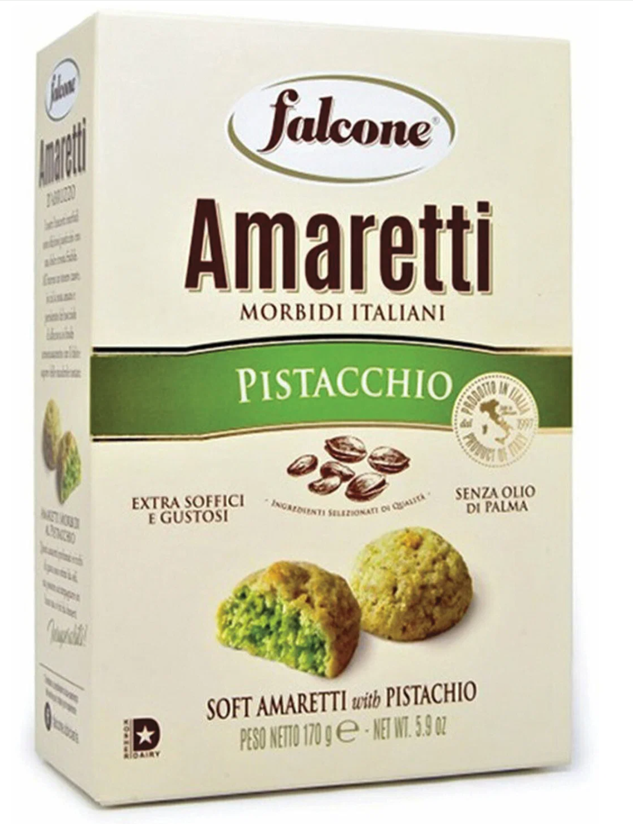 Печенье сдобное FALCONE «Amaretti» мягкое с фисташками, 170 г, картонная упаковка