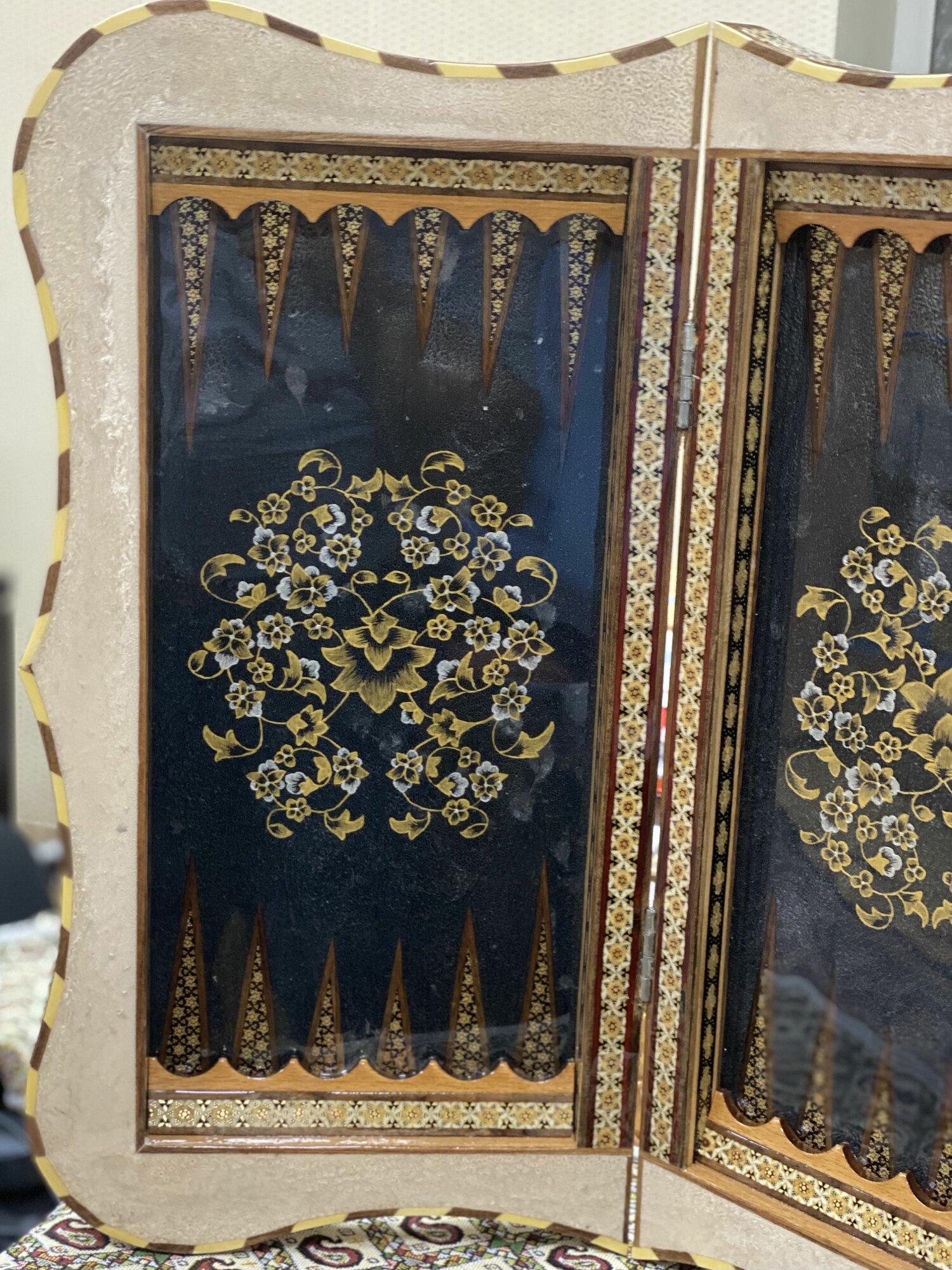 Шахматы-нарды Персидский базар "Хатам" Иран, ручная работа, с миниатюрами, деревянная инкрустация из натуральных материалов — фото 1