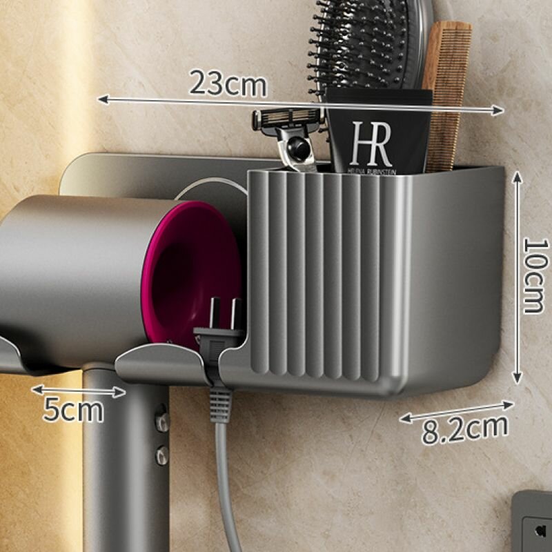 фото Держатель для фена самоклеящейся с органайзером, черный