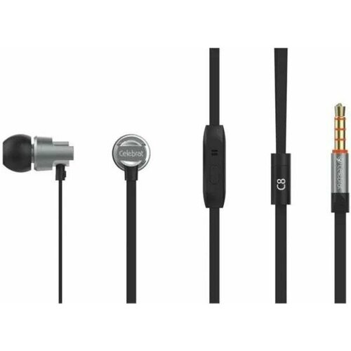 Наушники проводные вакуумные Celebrat C8 с Микрофоном Для компьютера Смартфона Айфона IPhone Серые 650₽
