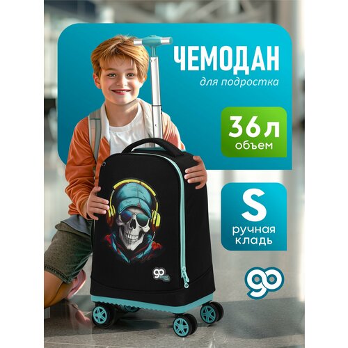 Чемодан Beyond time, ручная кладь, 32х54х21 см, черный с принтом