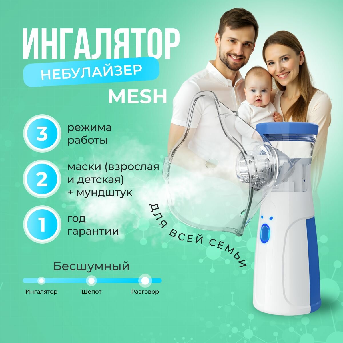 Ингалятор небулайзер детский портативный с меш технологиейv