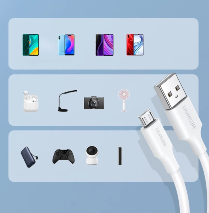 Кабель UGREEN USB 2.0 A to Micro USB Cable Nickel Plating 1m US289 (White) (60141) — фото 1