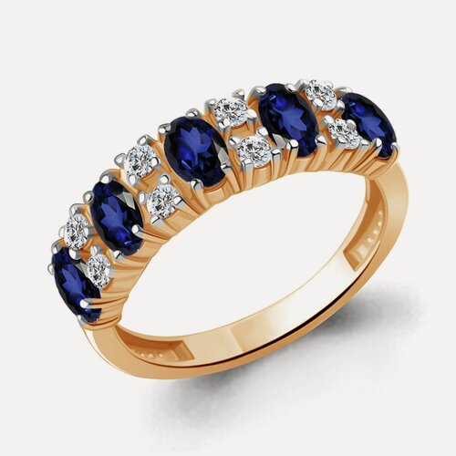 Изображение товара Кольцо, серебро, 925 проба, золочение, фианит, сапфир синтетический