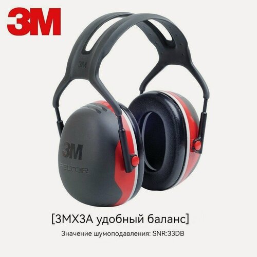 Изображение товара Шумоподавляющие и звуконепроницаемые наушники 3M PELTOR X3A (SNR-33db) для установки на голову/красные