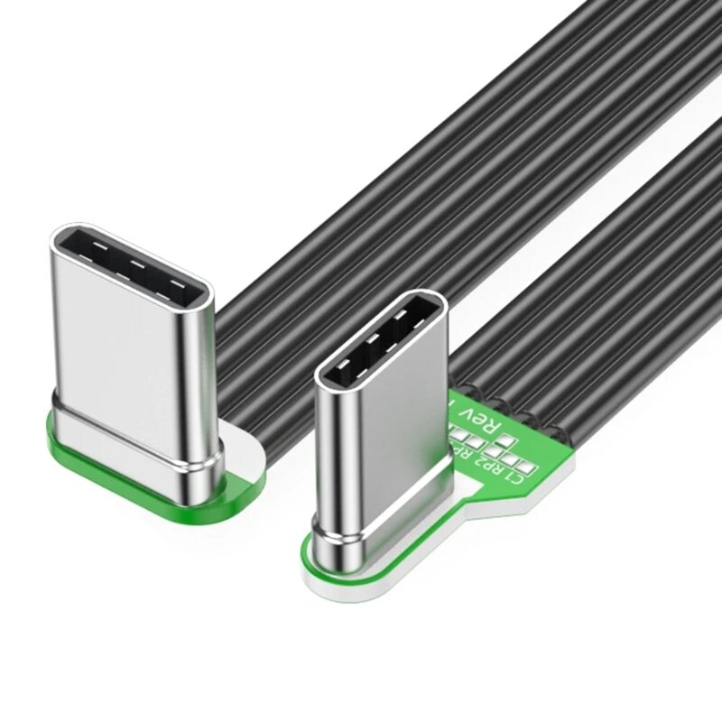 Плоский силиконовый кабель USB C к USB C для камеры 60 Вт left right down up 03 м