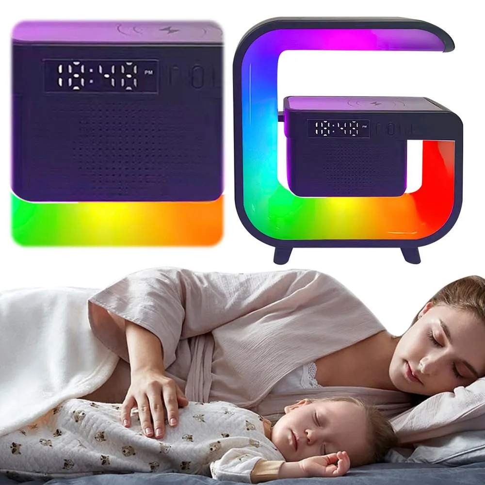 Многофункциональное беспроводное зарядное устройство с динамиком Bluetooth 5.0 FM TF RGB (Черный) — фото 1