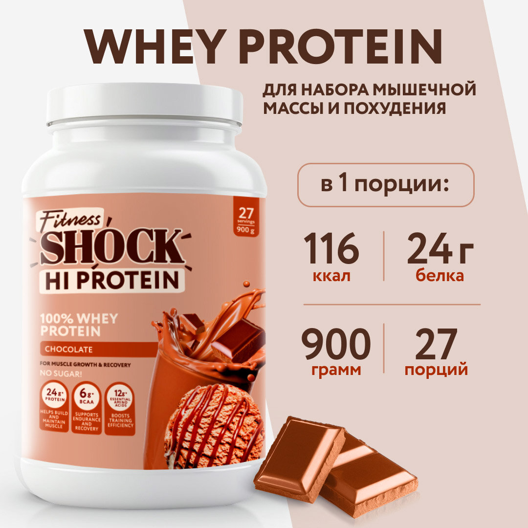 Протеин сывороточный без сахара "Шоколад" FitnesSHOCK 900 гр