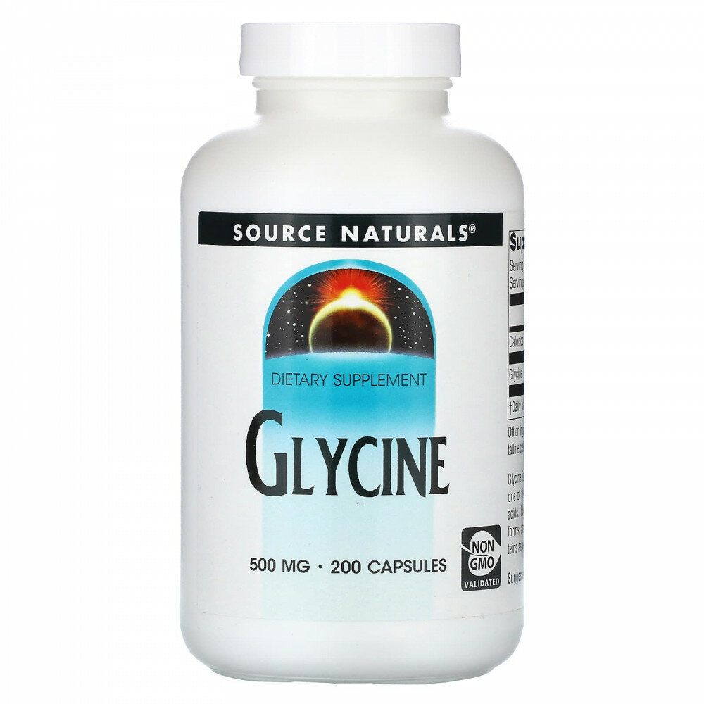 Source Naturals, глицин, 1000 мг, 200 капсул (500 мг в 1 капсуле)