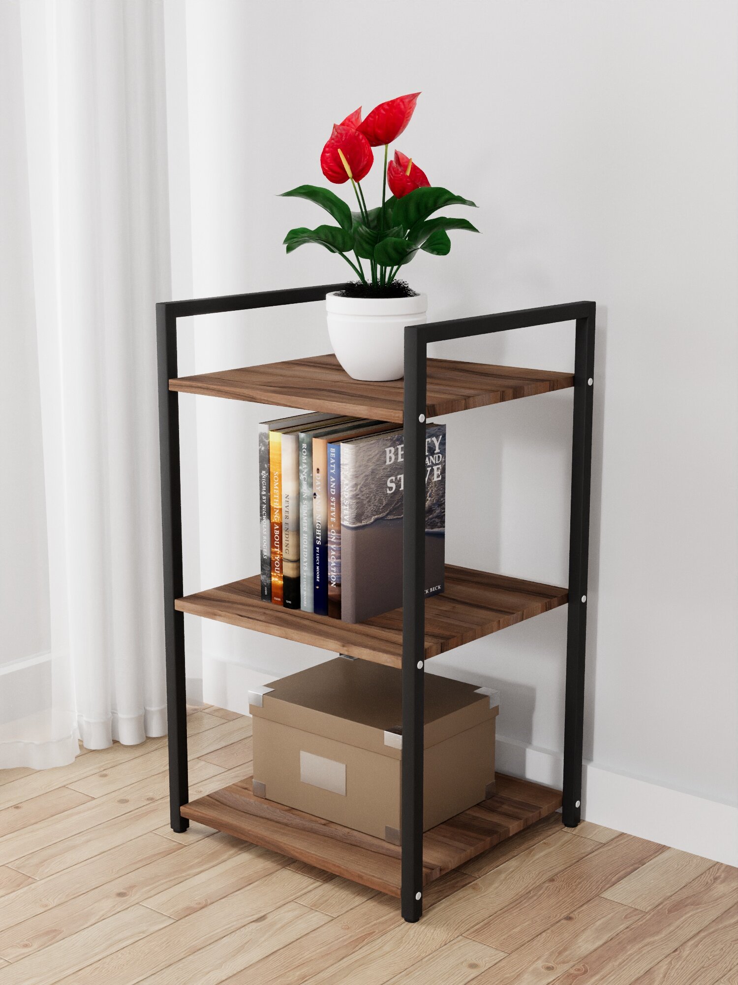 Стеллаж IamLoft, лофт-стиль, 3 полки, металл+ЛДСП, цвет ясень темный