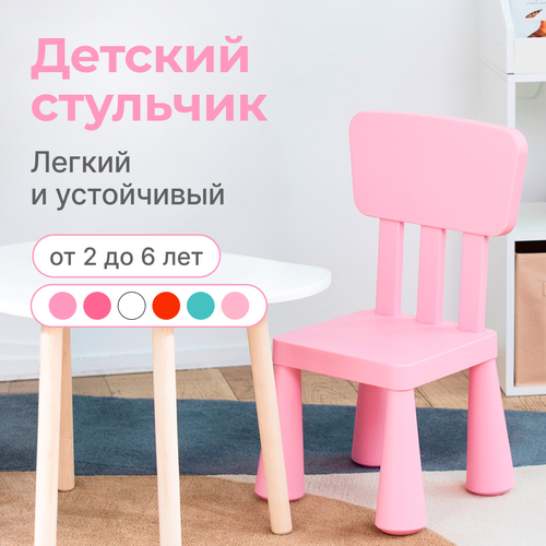 фото Стул детский мамонт, пластиковый детский стульчик со спинкой, светло-розовый be:plast