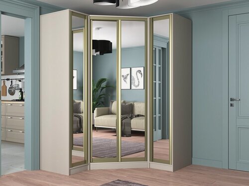 Изображение товара Шкаф-купе угловой МебельЛэнд24 Ромео - 5 Кашемир 160x60x260 бежевый для одежды четырехдверный с 4 зеркалами