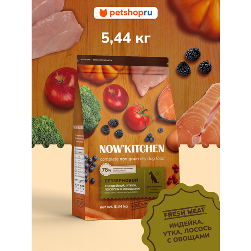 NOW'KITCHEN беззерновой корм для собак старше 7 лет со свежей индейкой, уткой, лососем, Senior Grain-free Recipe, Turkey, Duck, Salmon, 5,44 кг