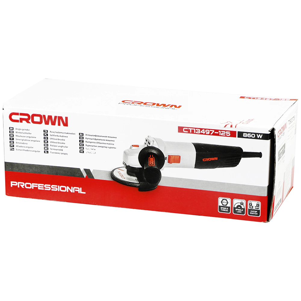 Машина шлифовальная угловая CROWN CT13497-125, 860 Вт, диск 125 мм, с акцией