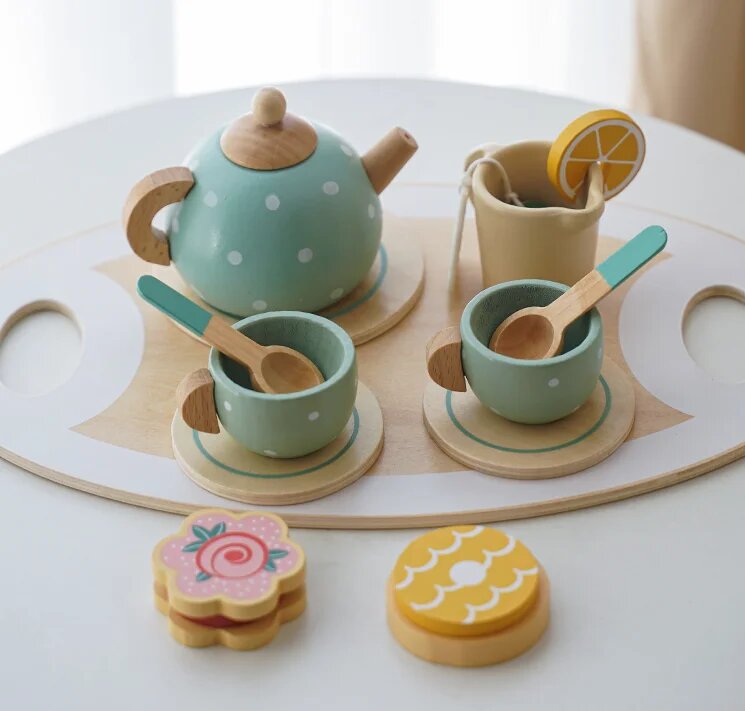 Чайный набор для детей из дерева, 15 предметов – развивающий Afternoon Tea Set для игры, от 3 лет — фото 1