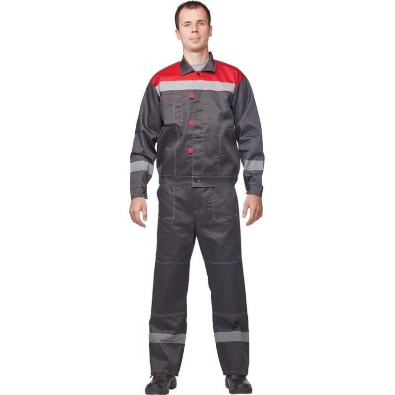 Костюм рабочий КНР летний мужской серый красный размер 68-70 рост 170-176 Арсенал-СП (л20-КБР муж сер/крас)