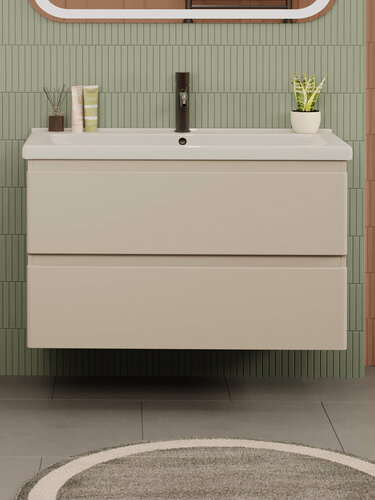 Изображение товара Тумба подвесная SanStar Riana 100 с раковиной Миранда 100 (комплект) для ванной комнаты, cappuccino