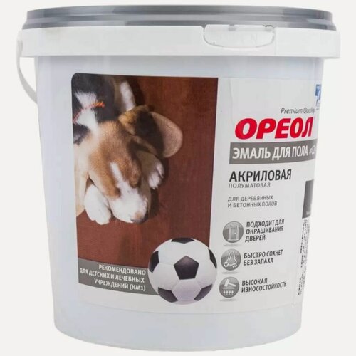 Изображение товара Эмаль акриловая для пола Ореол быстросохнущая полуматовая желто-коричневая 0.9 кг износостойкая без запаха