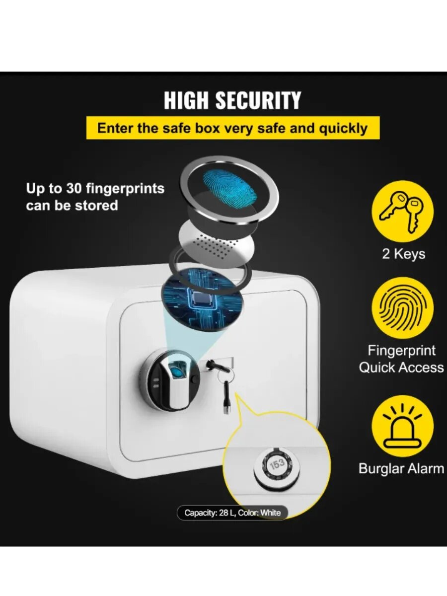 Сейф для дома электронный с функцией отпечатка пальца 28 л.
