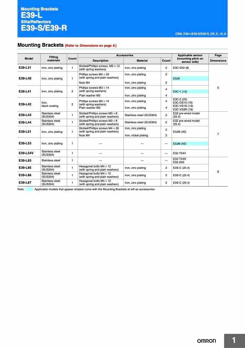 E39-L44 держатель для серии E3V3, E3Z, монтажный кронштейн OMRON — фото 1