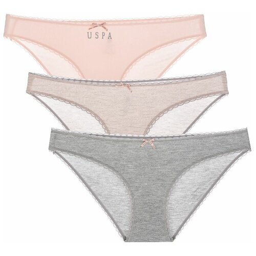 фото U.s. polo assn. набор трусов слипы низкой посадки, 3 шт., размер 38, лососевый/серый меланж/полоска