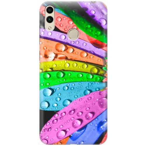фото Ультратонкий силиконовый чехол-накладка для honor 8c с принтом "разноцветные листья в каплях" gosso