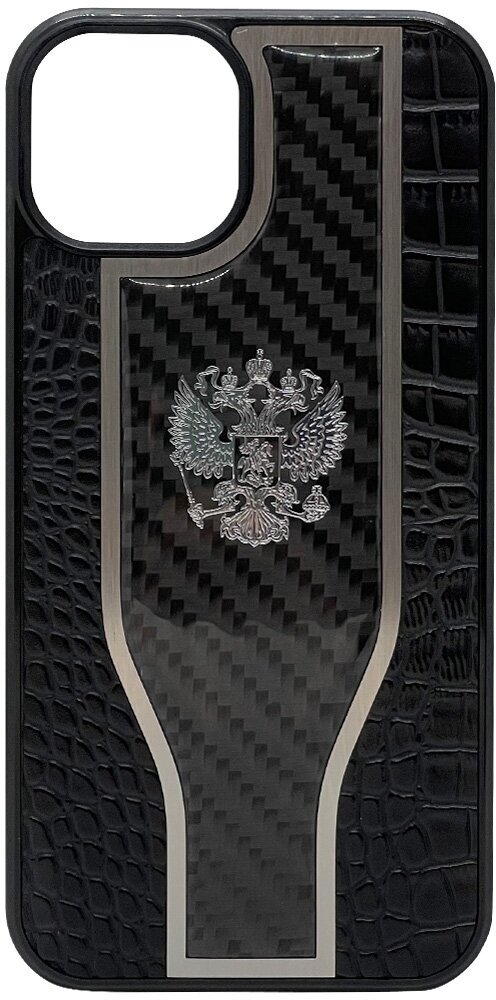 Чехол с гербом РФ кожа-карбон Wave для iPhone 12, iPhone 12 Pro, iGrape (Черный)
