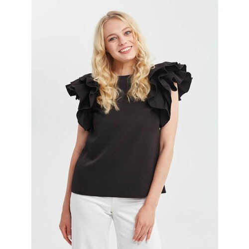 Блуза , нарядный стиль, прямой силуэт, без карманов, однотонная, размер 50, черный