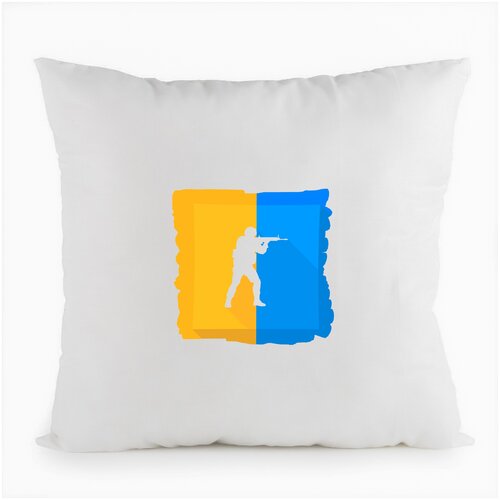 фото Подушка белая coolpodarok контра соурс games counter strike cs(логотип сине желтый),белая
