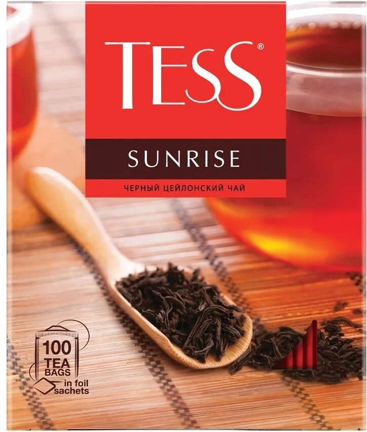 Чай черный в пакетиках Tess Sunrise 100 пак/уп, 1,8 г (Тесс)