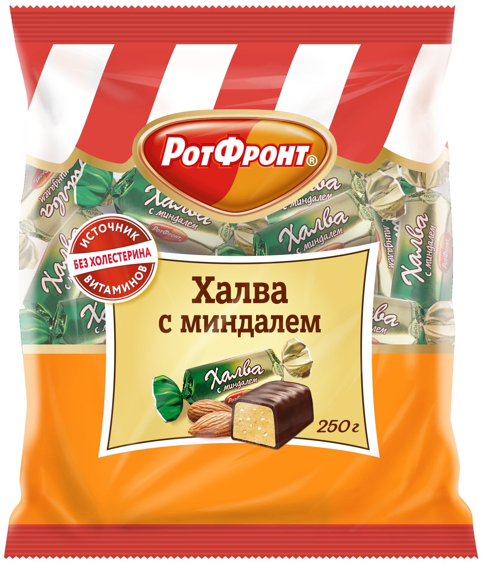 Конфеты Рот Фронт Халва с миндалем, пакет, 250 г, флоу-пак