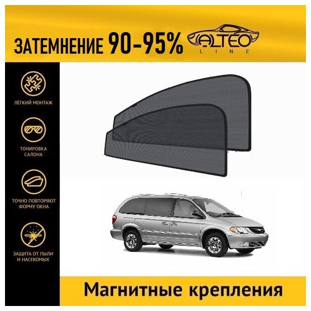 Каркасные автошторки ALTEO PREMIUM на Chrysler Town Country 4 (2000-2004) на передние двери на магнитах с затемнением 90-95%