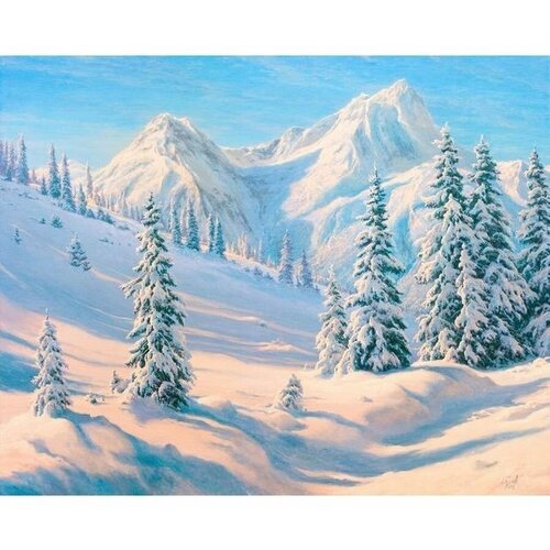 Вышивка крестиком 46х56 - Зимний пейзаж, снег