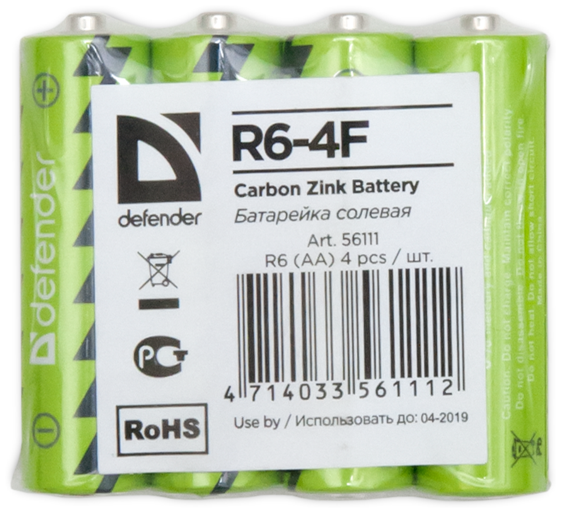 Батарея ZINK CARBON AA 1.5V R6-4F 4PCS 56111 DEFENDER