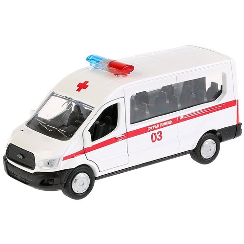 Скорая помощь ТЕХНОПАРК Ford Transit Скорая помощь SB-18-18-A-W-WB/SB-18-18-A-Y-WB 1:32, 12 см, белый машина инерционная технопарк металлическая ford transit скорая 12 см открываются двери sb 18 18 a w wb