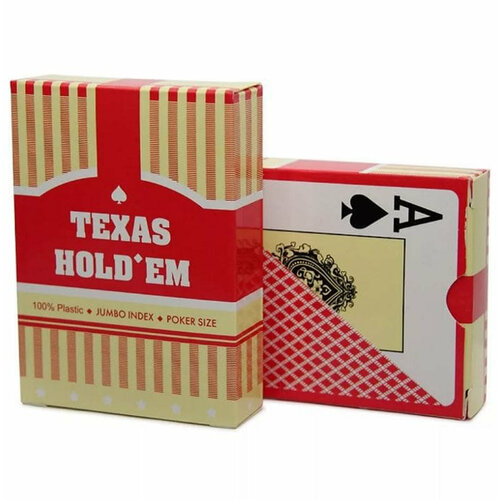 Карты игральные "Texas Holdem" 100% пластик, красная рубашка 54 карт