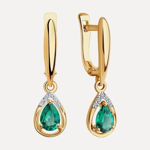 Изображение товара Серьги, красное золото, 585 проба, бриллиант, изумруд