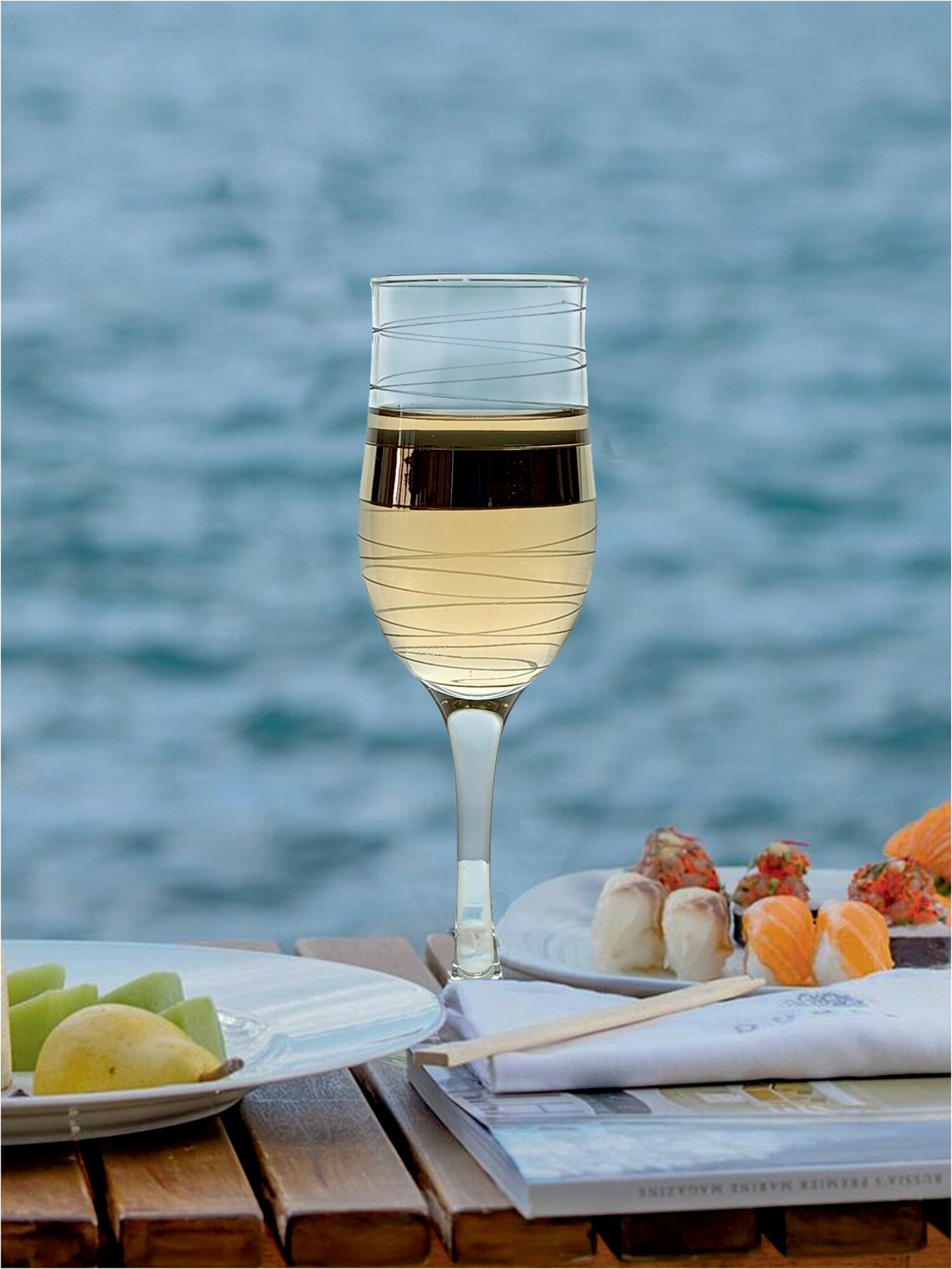 Подарочный набор бокалов для шампанского с алмазной гравировкой PROMSIZ Мираж / 200 мл, 6 шт.