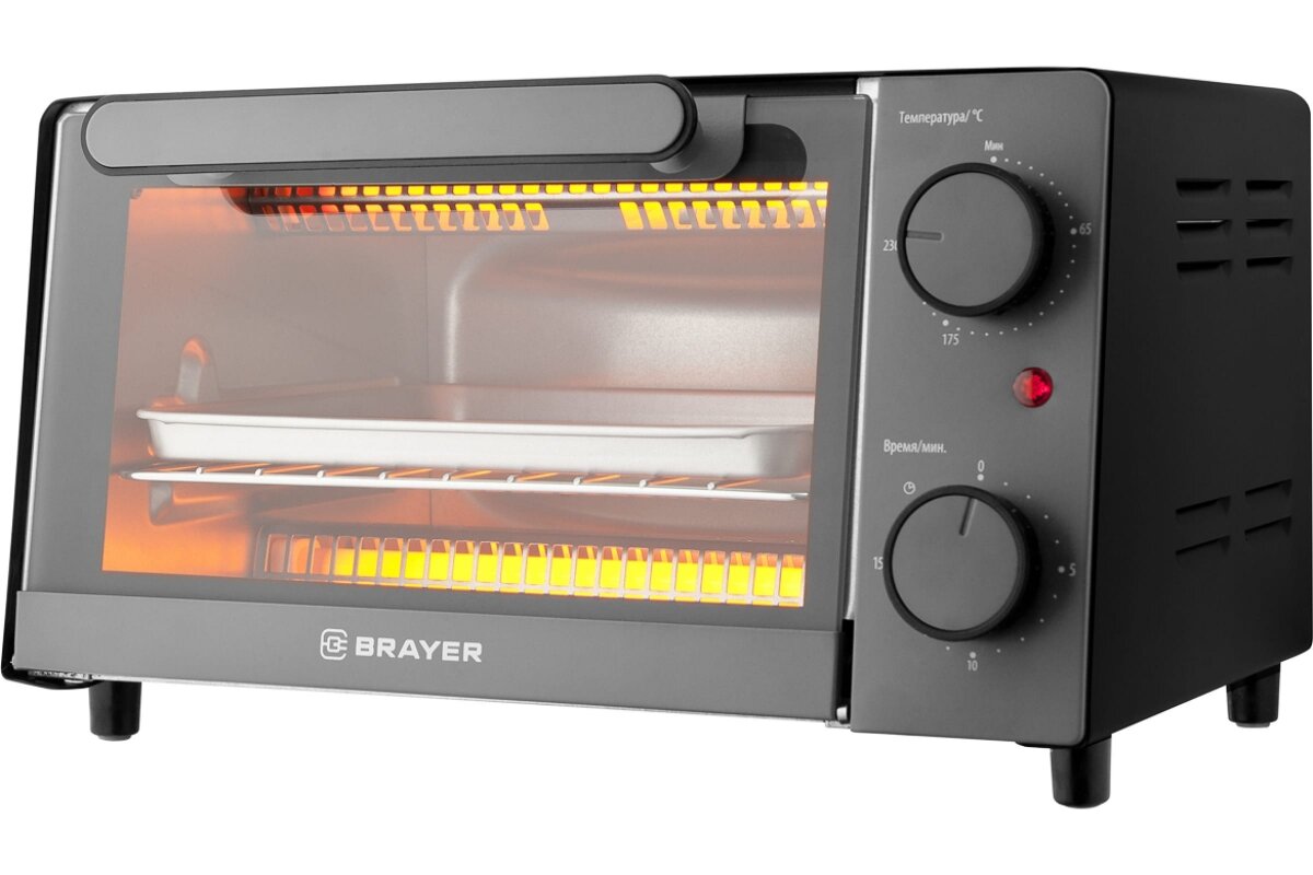 Мини-печь BRAYER BR2600, 1200 Вт,9 л, таймер 15 мин, рег. темпер 65-230 °С, механ. управ