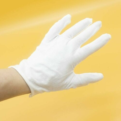 Перчатки косметические, тканевые для маникюра, хозяйственные, размер L, полиэстер, 3 пары, цвет белый