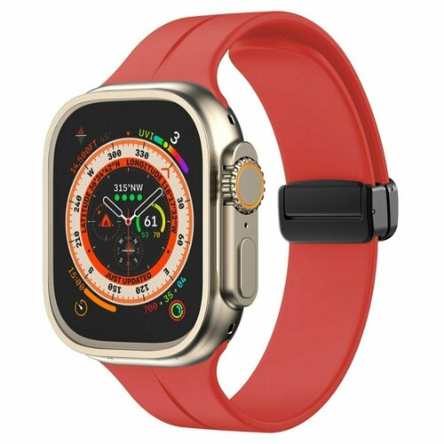 Ремешок на магнитной застёжки-бабочки для Apple Watch 42/44/45мм для Smart X8 Ultra, Smart GS8 Ultra/ красный ремешок на магнитной застёжки бабочки для apple watch 42 44 45мм для smart x8 ultra smart gs8 ultra сосновый