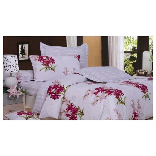 Комплект постельного белья Valtery C-61, 2-спальное, хлопок, белый/розовый
